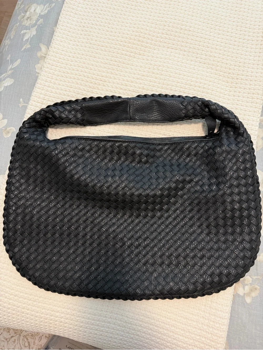 Black Woven Leather Hobo Bag - Women